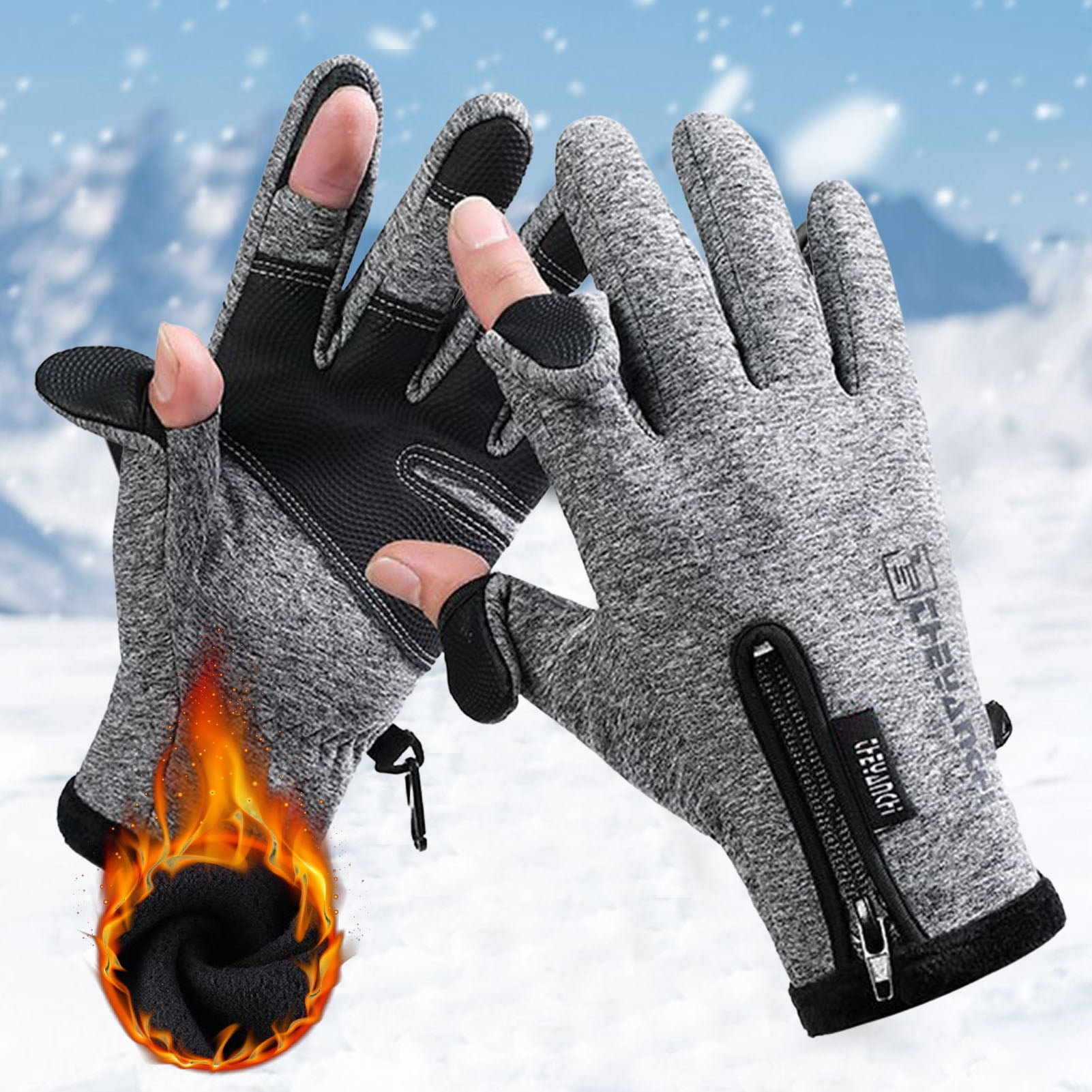 Hand Stitching Mens Leather Fingerless Gloves with Zipper
