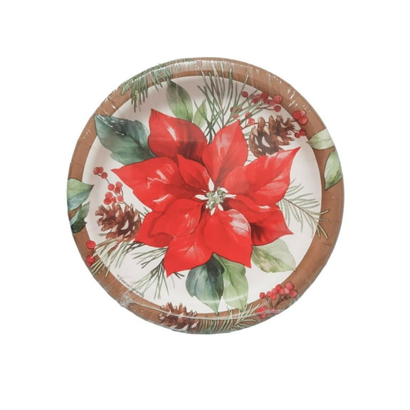 Perfect Poinsettia Paper 7" Dessert Cake Plates 8 Ct Christmas