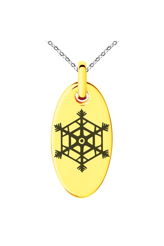 Rose Gold Stainless Steel Crystallized Snowflake Engraved Small Oval Charm Pendant Necklace