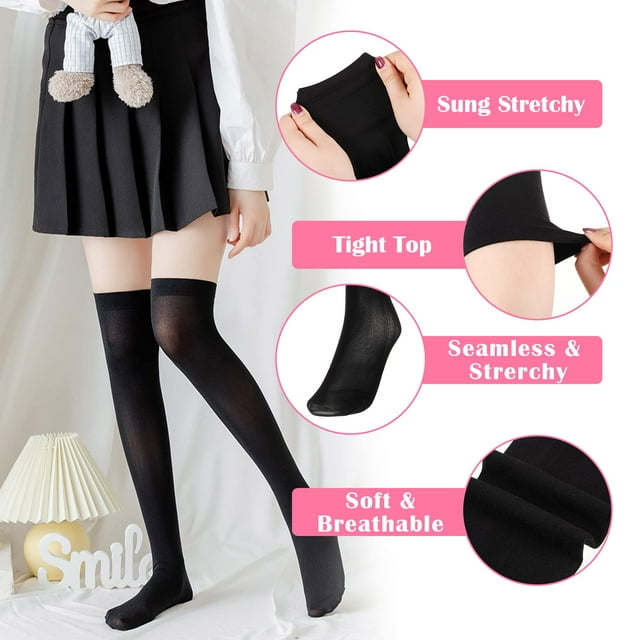 Transemion 4pairs Delicate Thigh High Stockings Hypoallergenic No Loose Thread All Body Shape Suitable 1Set