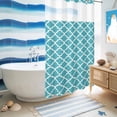 thumbnail image 5 of No Hook Shower Curtain with Built-in Rings - Turquoise White Geometric Washable Waterproof Fabric Bathroom Curtains for Hotel,Rentals, Stall 36 X 78 Inch , Minimalist Morocco Pattern, 5 of 9