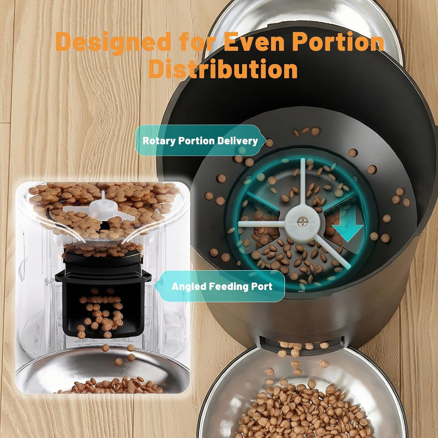 Automatic Cat Feeder 2 Cats,2.4G WiFi Timed Auto Cat Food Dispenser with Dual Bowls,4.2L Smart App Control,Equal Portion Feeding for Multiple Cats (Black, 4.2L WiFi Dual Bowl)