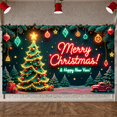 thumbnail image 6 of Neon Light Merry Christmas Banner Christmas Tree Xmas Display Gift Boxes Stars Holiday Backdrop for Christmas Party New Year Celebration Holiday Gathering, 6 of 9