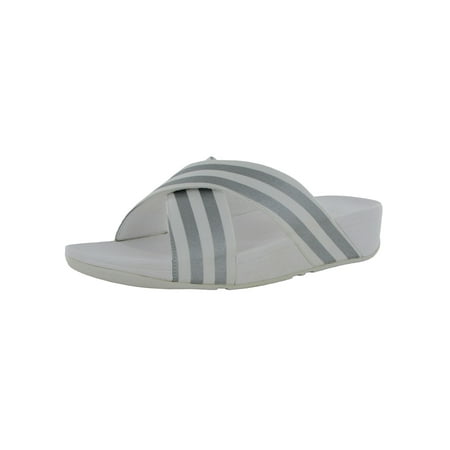 

Fitflop Womens Lulu Metallic Stripe Slide Sandals Urban White/Silver US 11