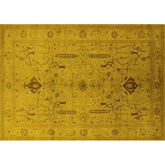 Ahgly Company Machine Washable Indoor Rectangle Oriental Yellow Traditional Area Rugs, 8' x 10'