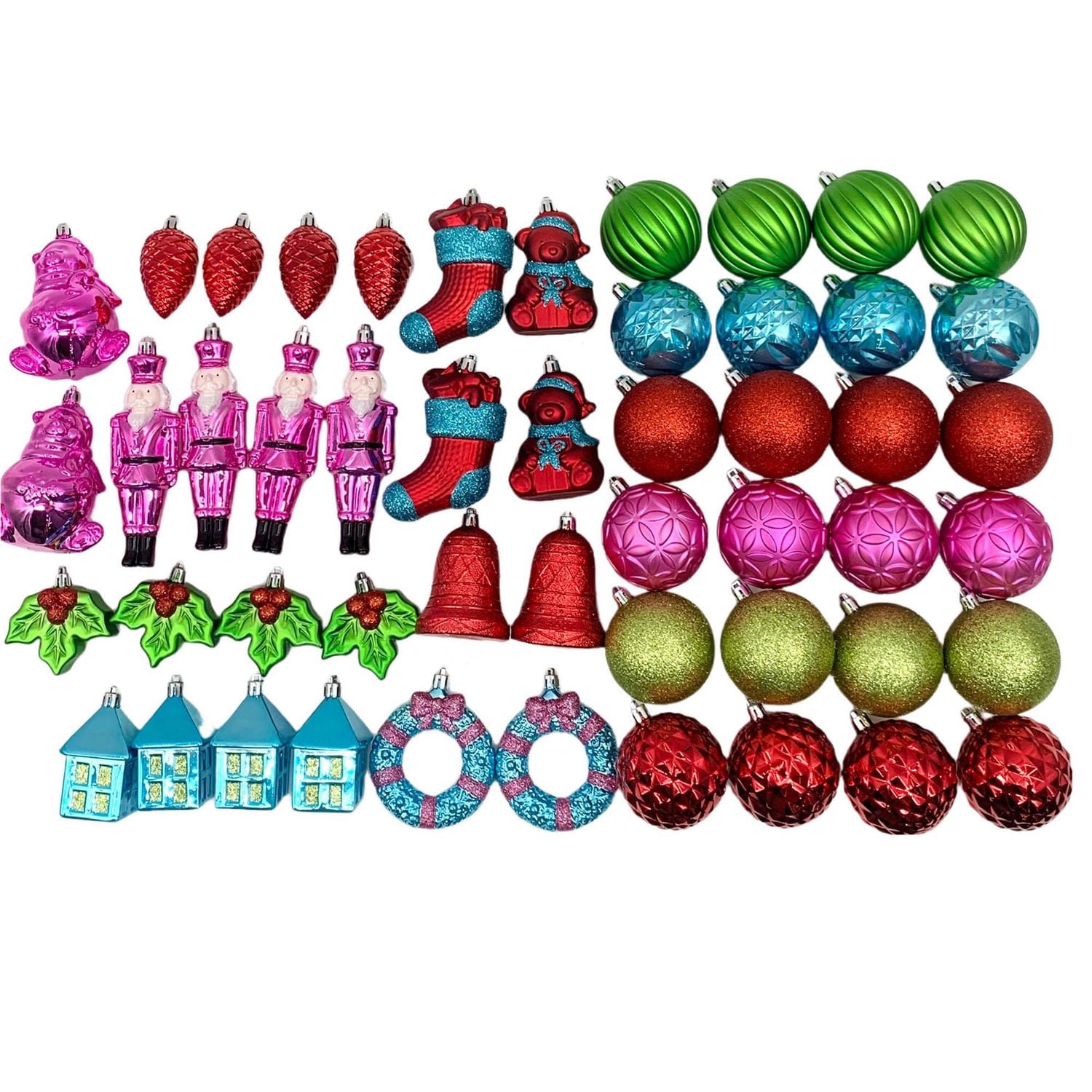 Holiday Time 50-Count Iconic Symbols of Christmas Shatterproof Christmas Ornaments, Whimsy Theme