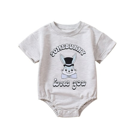 

Easter Baby Boys Girls Letter Short Sleeve Cartoon Bodysuit Romper Outfits