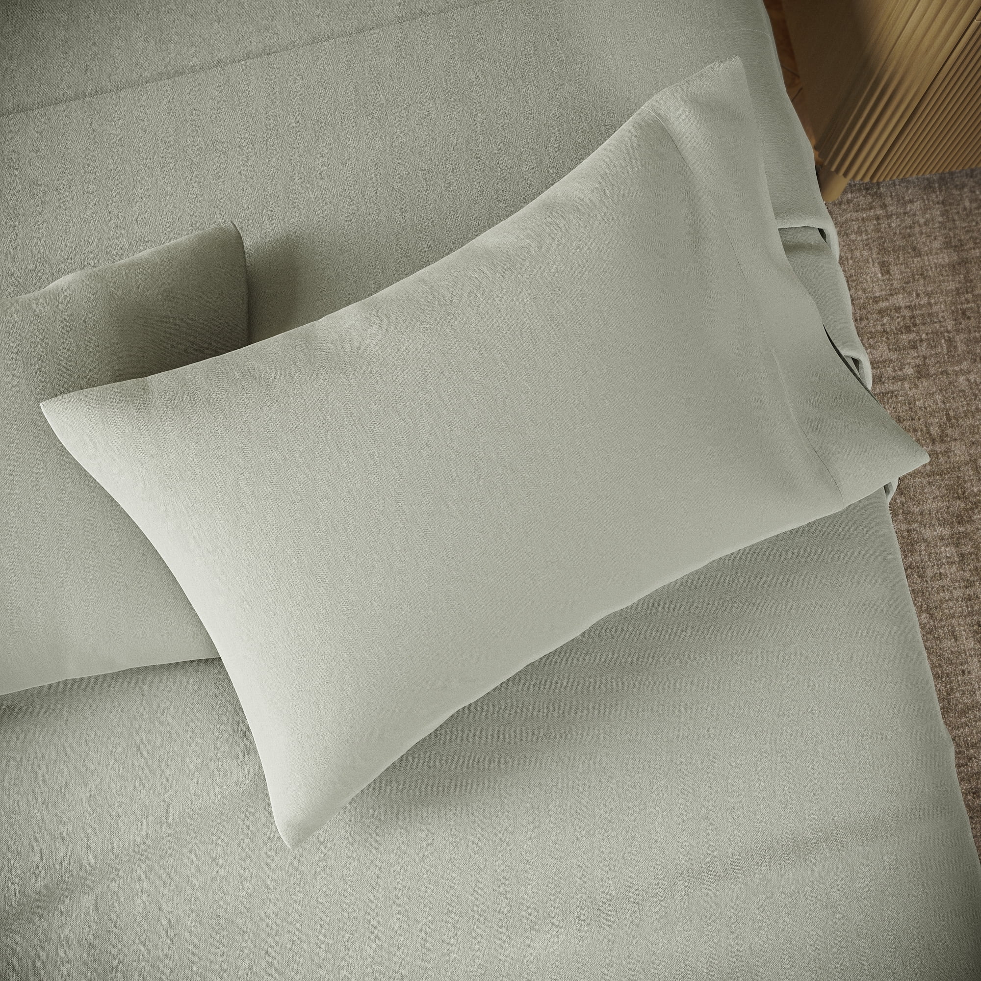 Beautiful Solid 4-Piece 100% Cotton Washed Percale Sage Green Sheet Set, Full by Drew Barrymore