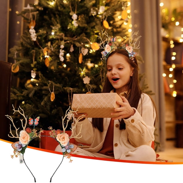 Diadema de astas iluminadas con luces LED - Tocado navideño de una pieza para adultos, accesorio para el pelo a pilas