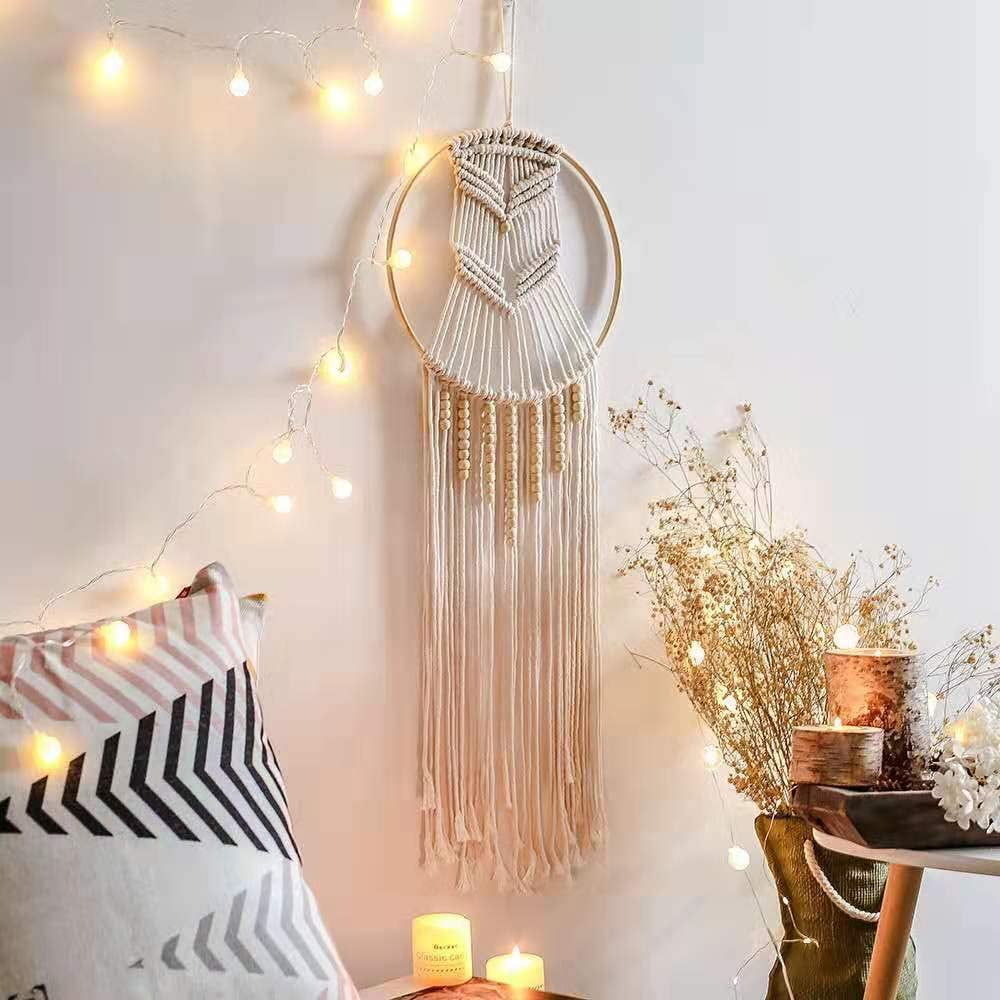 DIY Dream Catcher Making Craft Kits Bohemia Macrame Dream Catcher Cotton Woven Macrame Wall Hanging for Room Home Wedding Wall Hanging Decoration Blessing Gift