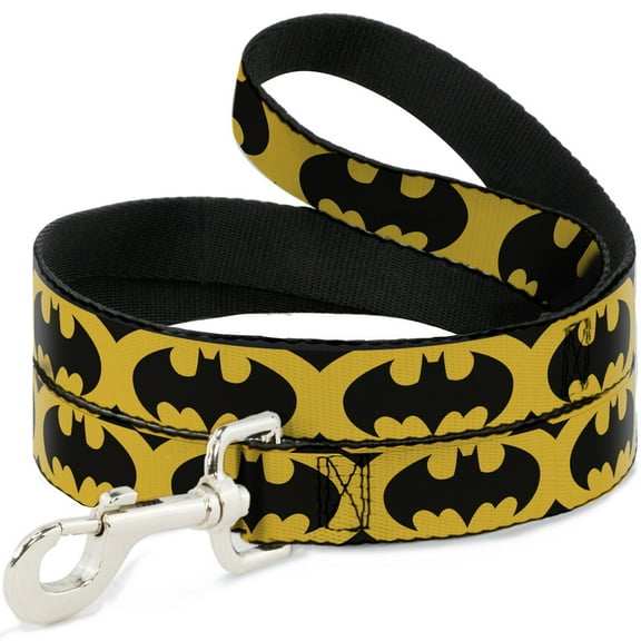 DC Comics Pet Leash, Dog Leash, Bat Signal Black Yellow Black, 4 Feet Long 0.5 Inch Wide