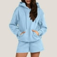 thumbnail image 2 of YOTMKGDO Lounge Sets for Women Shorts for Women Women's Solid Color Long Sleeve Drawstring Pocket Hooded Sweater Shorts Set, Sizes S-XXL, 2 of 9