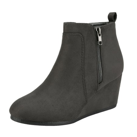 

Dream Pairs Women s Winter Warm Booties Low Wedge Ankle Boots Round Toe Suede Zip Boots Double Grey/Suede Size 7