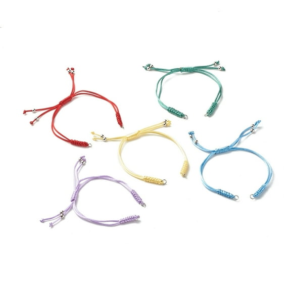 25pcs Adjustable Nylon Cord Bracelet Making Accessories with Brass Beads and 304 Stainless Steel Jump Rings Mixed color 9-5/8 inch(24.5cm)
