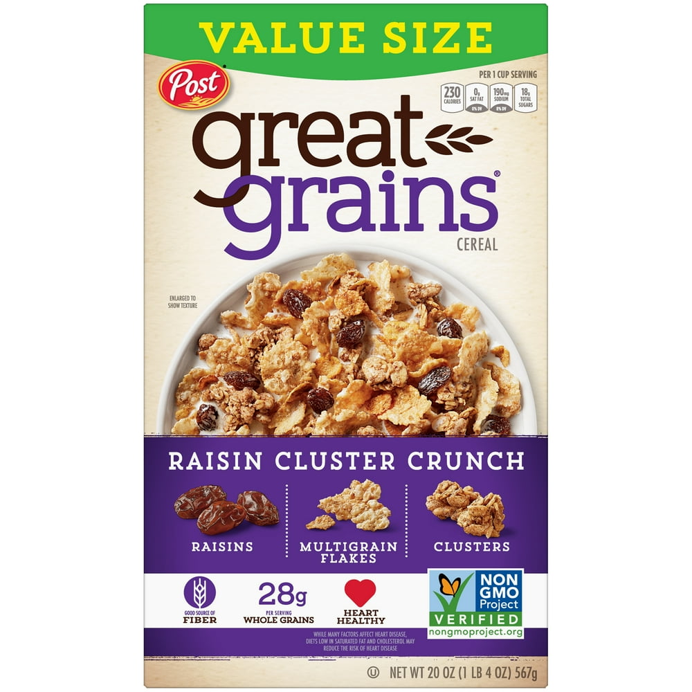 Post Great Grains Raisins Cluster Crunch Breakfast Cereal, Non GMO