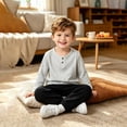 thumbnail image 4 of hoksml Boys Cotton Loungewear Set, Long Sleeve Henley Shirt and Jogger Pants, Kids 2-Piece Casual Outfit, 4 of 5