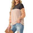 thumbnail image 5 of JWD Women's Top Fashionable Color Blocked Long Sleeved Round Neck Knitted Casual Loose Pullover Shirt Warm Shirt Top PJ-Black Shrimp Apricot 2XL, 5 of 8