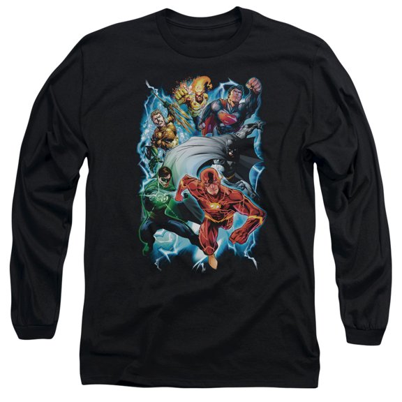 JLA Justice League Electric Team Long Sleeve Adult 18/1 T-Shirt Black