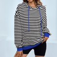thumbnail image 5 of Jinhomg Womens Trendy Striped Sweatshirts Oversized Comfy Drawstring Hooded Pullover Fall Winter Casual Loose Long Sleeve Kangaroo Pocket Tops Summer Saving Black S, 5 of 9
