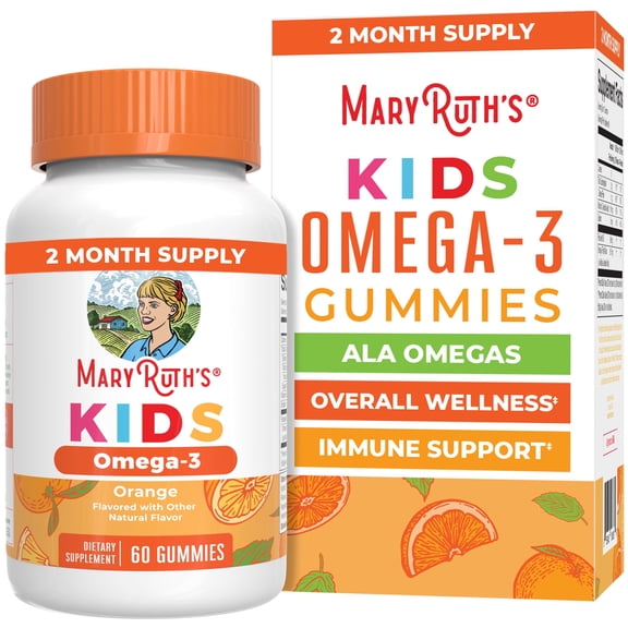 MaryRuth's Kids Omega-3 Gummies Vegan, Dairy-Free Immune Health Supplement with Vitamin C and Flaxseed Oil, 60 Count