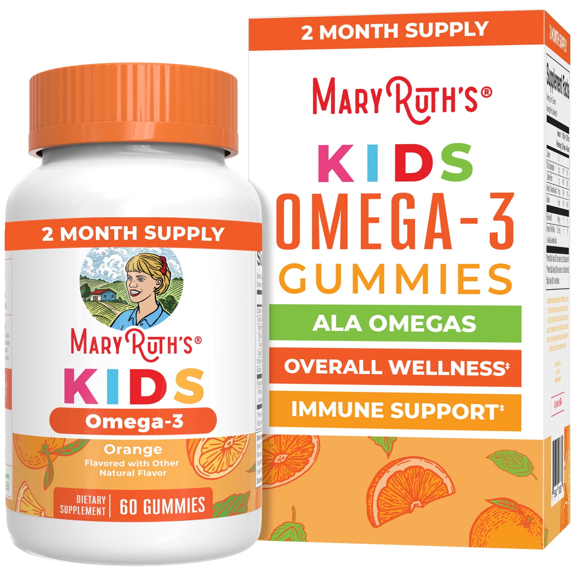 MaryRuth's Kids Omega-3 Gummies Vegan, Dairy-Free Immune Health Supplement with Vitamin C and Flaxseed Oil, 60 Count