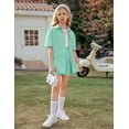 thumbnail image 3 of Oudiya Girls 2 Piece Summer Outfits Kids Cotton Button Down Short Sleeve Collared Linen Shirt and Short Set 6-13 Years, 3 of 8