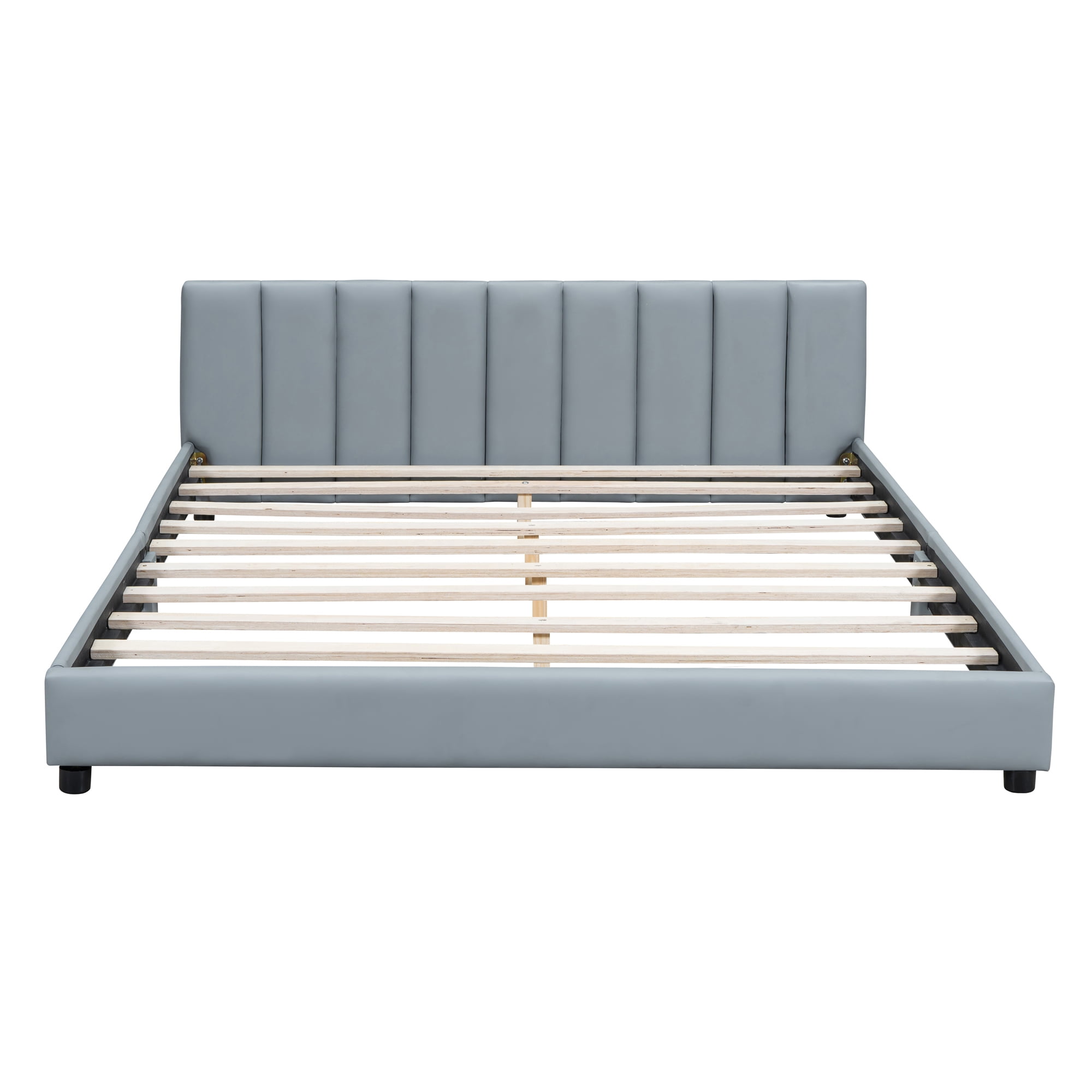 Harper & Bright Designs Wooden Mother Bed Frame Queen and Twin XL Size Daybed, PU Leather Upholstered Grounded Platform Bed, Gray