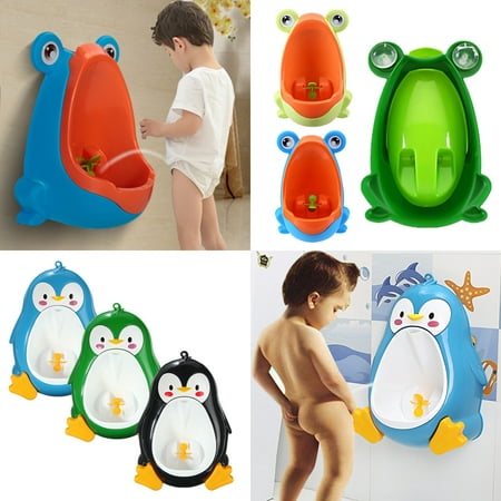 Cute Frog Penguin Potty Training Urinal Toilet Urine Train Froggy Potty for Children Kids Toddler Baby Boys Portable Plastic Male Urinals Pee Trainer Funny Aiming