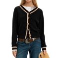 thumbnail image 3 of Women's Cropped Cardigan Sweaters Fall Long Sleeve Button Down Color Block Knit Outwear Coats Black S, 3 of 7
