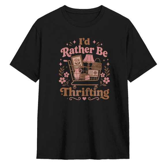 I'd Rather Be Thrifting Vintage Graphic Tee for Men and Women, Humorous Party Cotton Short Sleeves T-Shirt