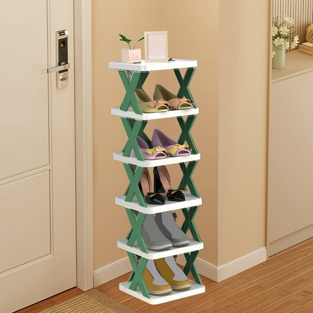 DIY 6-Tier Shoe Rack & Storage Shelf Adjustable Plastic Organizer for Living Room Bathroom & Dorm Green Orange Blue Modern Scandinavian Style