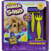 Kinetic Sand, Beach Day Fun Playset with Castle Molds, Tools and 12 oz. of All-Natural Kinetic Beach Sand, Play Sand Sensory Toys for Kids Ages 3 and up