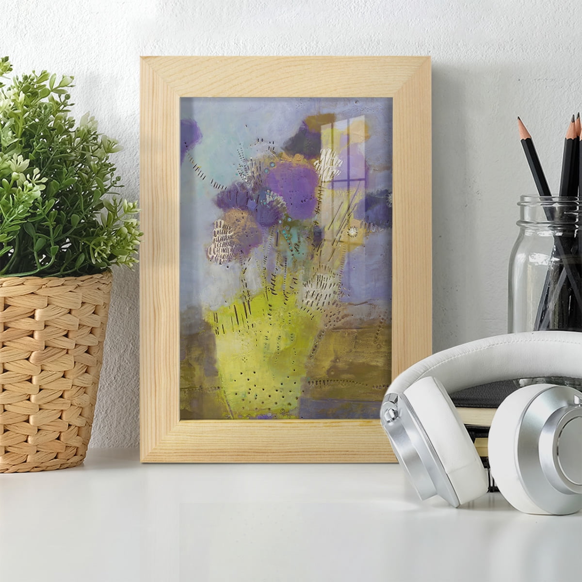 Blumen I -Framed Print w/glass-Natural Wood