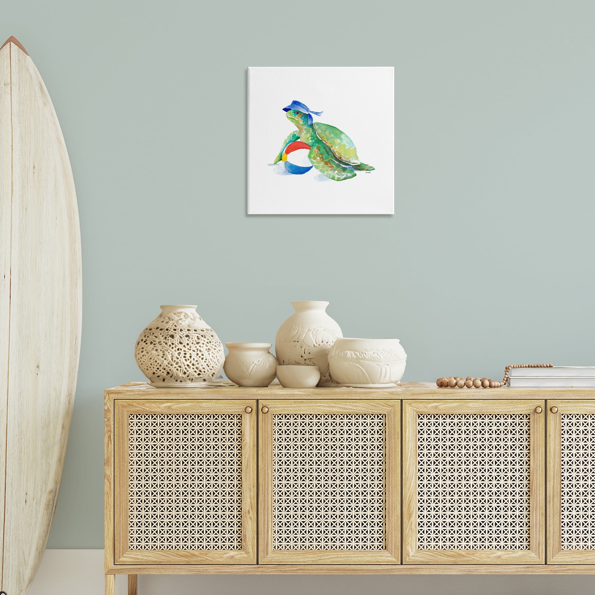 Stupell Industries Turtle & Beach Ball Novelty Painting Gallery Wrapped Canvas Art Print Wall Art, 24 x 24