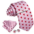 thumbnail image 2 of Barry.Wang Silk Ties for Men Designer Fun Pink Necktie Clip Pocket Square Cufflinks Wedding Party Festival Red Heart 5PC, 2 of 5