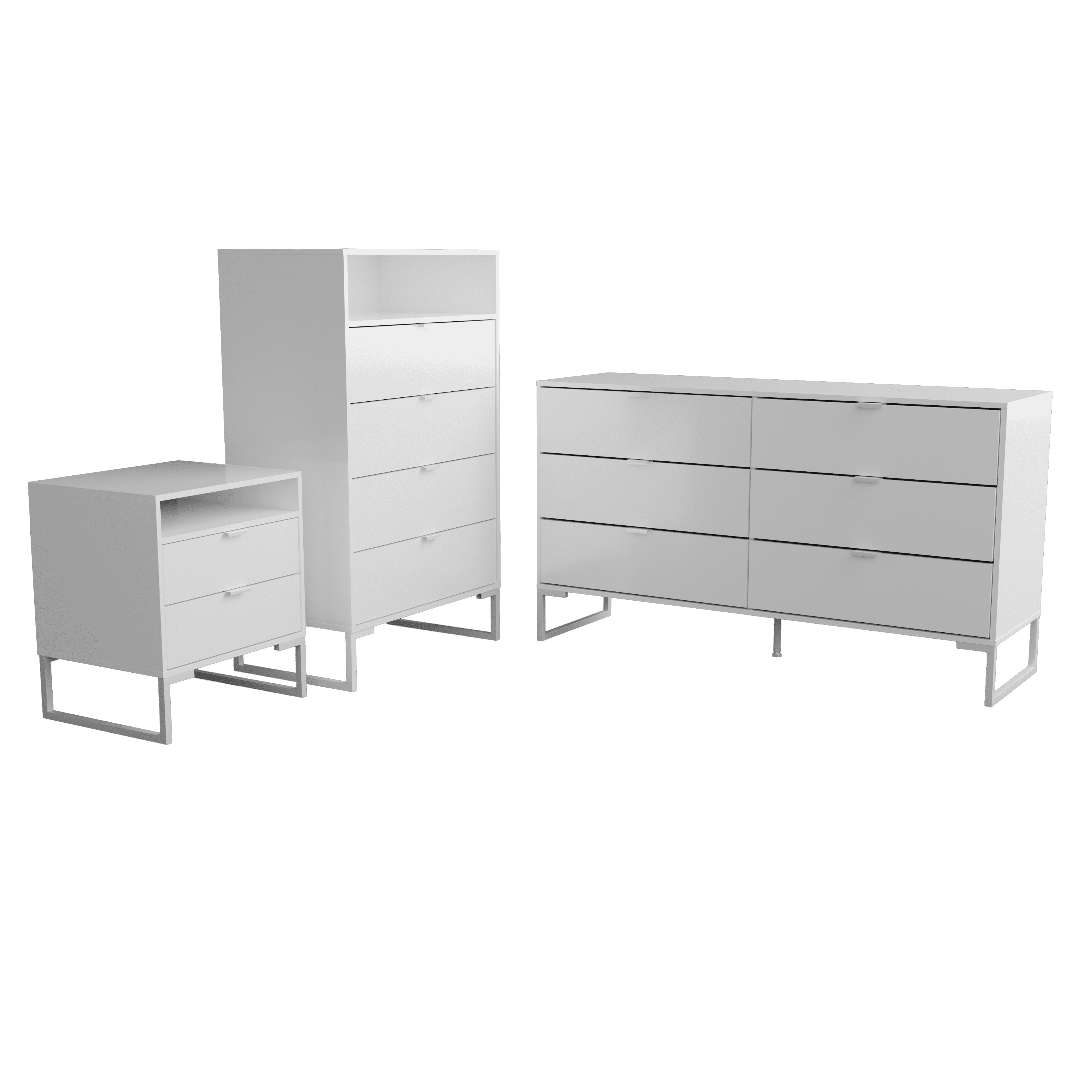 Kappesberg Amelia 3-Piece White Bedroom Furniture Set with Vertical Dresser, Nightstand, and 6-Drawer Dresser - for Adults and Teens