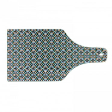 Moroccan Cutting Board, Mosaic Circular Pattern Arrow Shapes Marrakech Inspired Design Abstract Motifs, Tempered Glass Cutting and Serving Board, Wine Bottle Shape, Multicolor, by Ambesonne