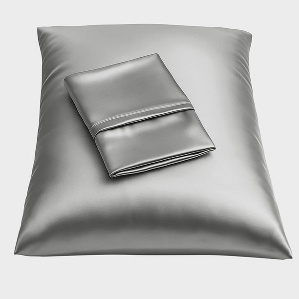 Funda de almohada BLISSFORD Satin para el cuidado del cabello y la piel, 2 unidades, color gris