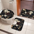thumbnail image 4 of Vintage Black Floral Bath Mat 3 Piece Bathroom Rug Set, Spring Seasonal Botanical Blooms Non Slip Bath Rug Contour Mat and Toilet Lid Cover, Absorbent Shower Mats Soft Bath Rugs and Mats Sets, 4 of 8