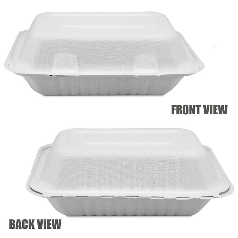 Vplus 100% Compostable Clamshell Take Out Food Containers, 90 PACK  8”X8”Eco-Friendly Disposable Food Containers 3 Compartment, Heavy-Duty  Bagasse