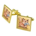 thumbnail image 1 of Kawaii Cute Cat with Fish in Mouth Square Cufflink Set - Silver or Gold, 1 of 5