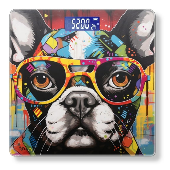 Bathroom Scale, Highly Accurate Digital Body Scale,Precisely Measures Weight up to 400 lbs-Colorful Painting Of Adorable Bulldog Wearing Stylish Glasses