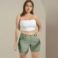 thumbnail image 4 of Cargo Shorts Women Elastic Mid Rise Outdoor Hiking Athletic Button Denim Knee Bermuda Plus Size Casual Lady Clothes W/Pockets Green XL 8" inseam, 4 of 7