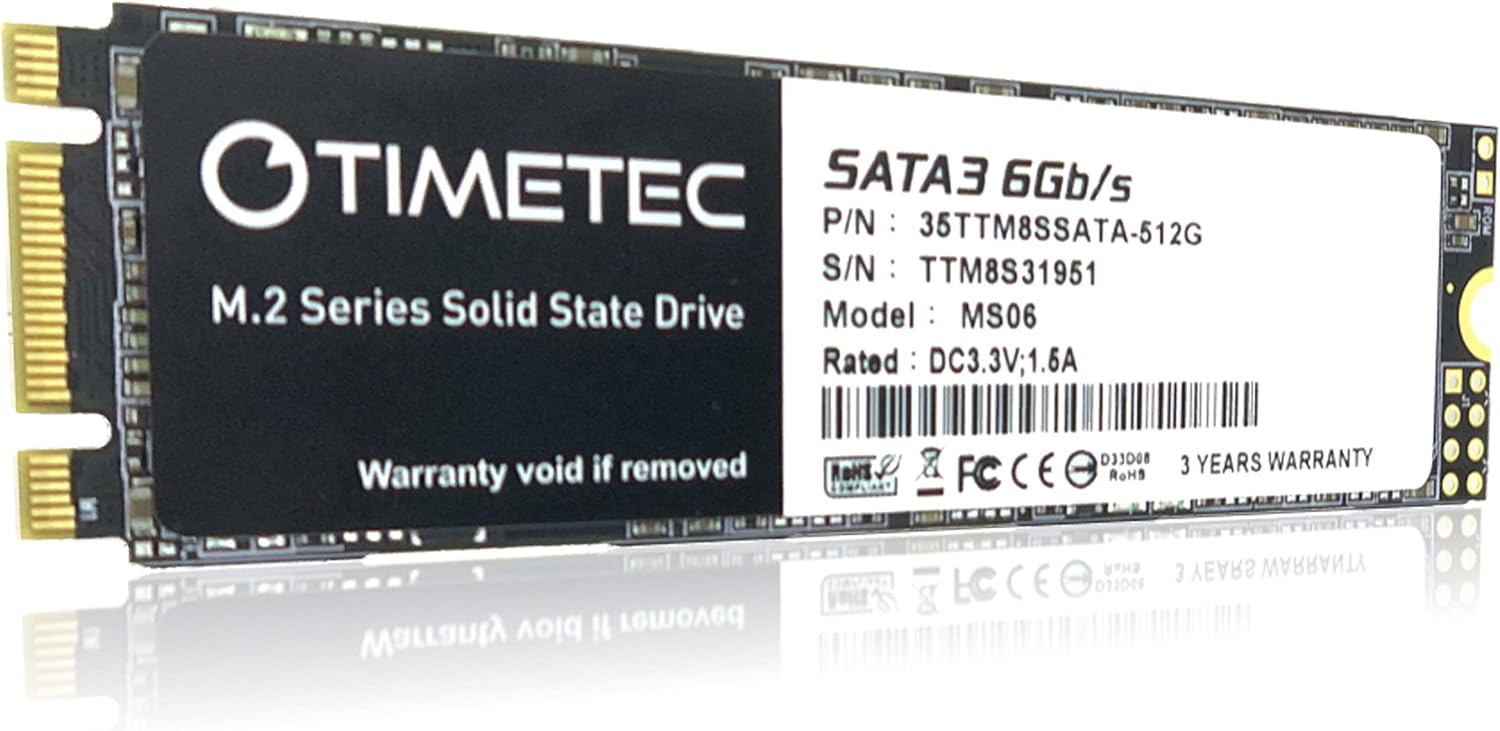 Timetec 512GB SSD 3D NAND TLC SATA III 6Gb/s M.2 2280 NGFF 256TBW Read Speed Up to 530MB/s SLC Cache Performance Boost Internal Solid State Drive (512GB)