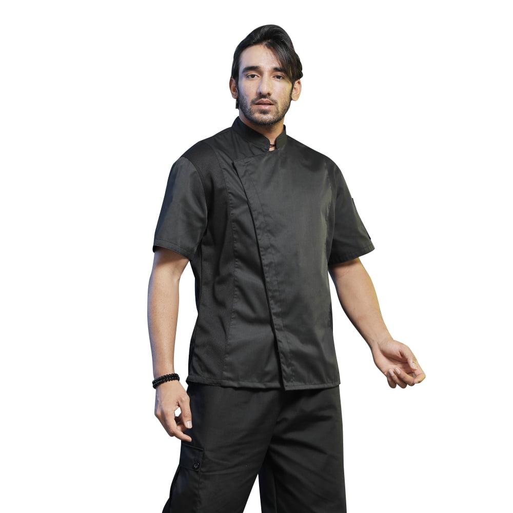 TOPTIE Unisex Black Chef Coat with Mesh Side Panels
