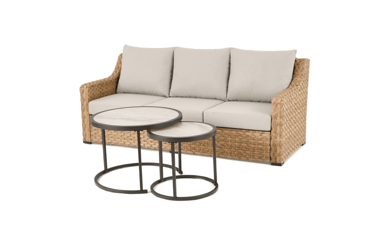 Better Homes & Gardens River Oaks Outdoor 5-Piece Wicker Conversation Set with Patio Cover, Natural