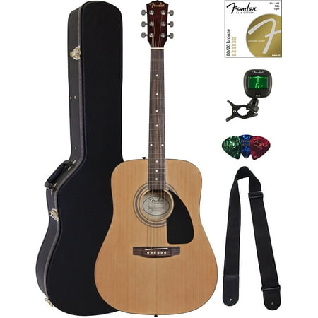 Fender FA-115 Dreadnought Acoustic Guitar Bundle with Hard Case, Tuner, Strings, Strap and Picks, Natural