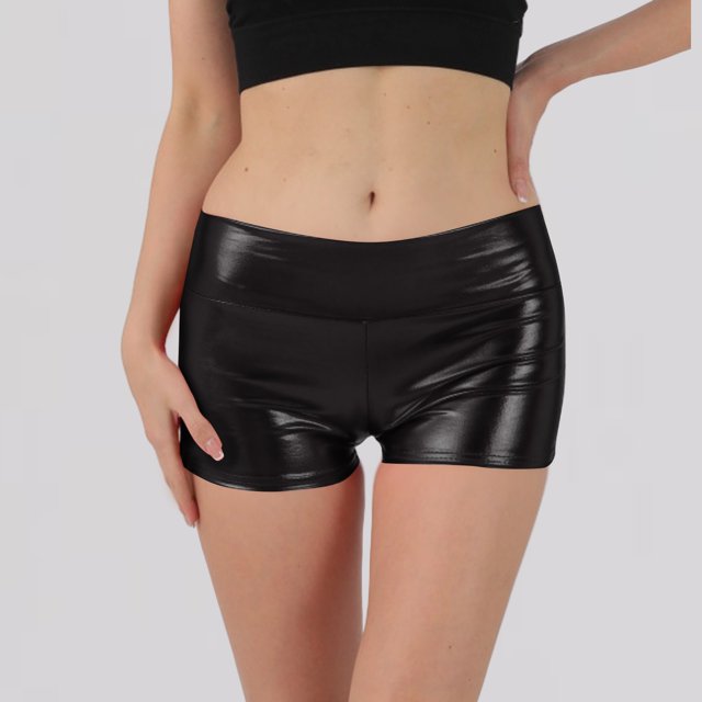 Ovticza Shorts Rave Métalliques Brillants pour Femmes Hot Pants Danse Bas Noir TG