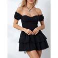 thumbnail image 4 of Womenacute;s Summer Tube Dress Solid Color Short Sleeve Strapless A-Line Cake Dress for Party, 4 of 10