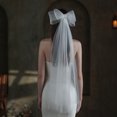 thumbnail image 5 of Nvzi Velo de novia con apliques de encaje y nudo de lazo, velo de novia largo hasta la cadera de 2 niveles, velo de tul suave para novias (blanco B), 5 of 5